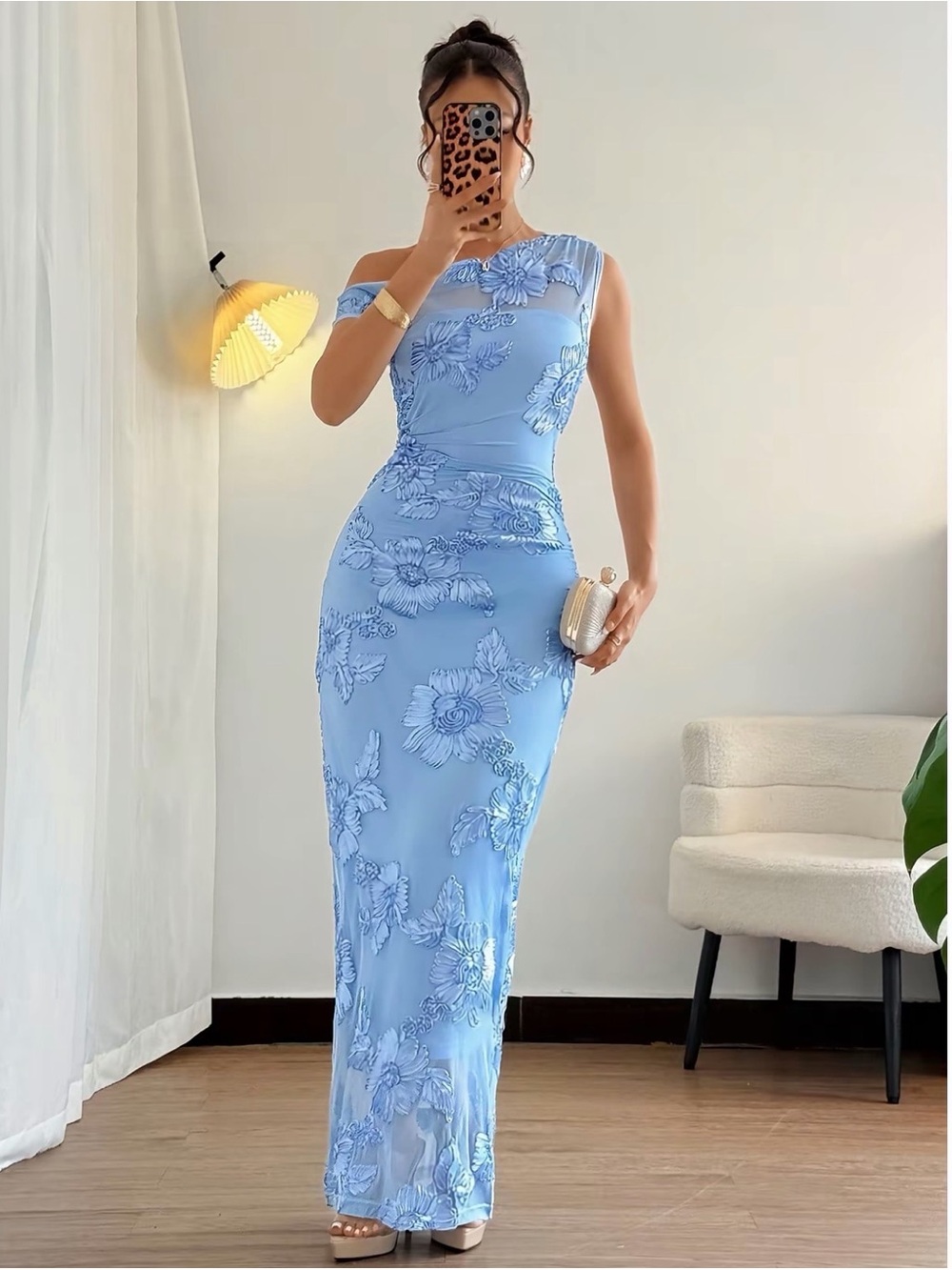 Blue Floral Mesh Maxi Dress – Size S